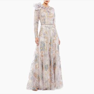 $798 Mac Duggal  Embellished Rose-Applique Gown